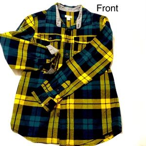 EUC Boys Flannel Button Down yellow & blue sz L